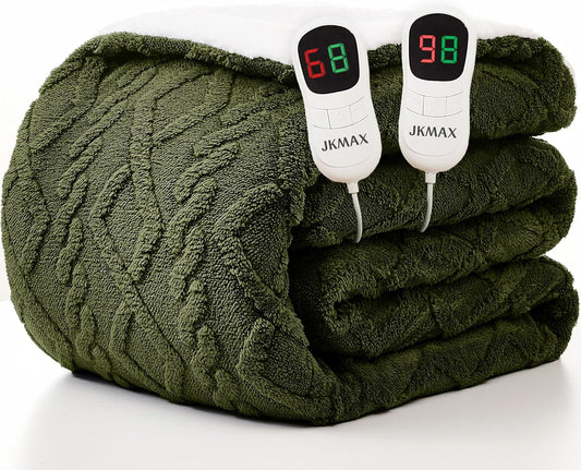 JKMAX Heated Electric Blanket Queen Size-84"x90" Heating Blanket with 10 Heating Levels & 5 Time Settings Over-Heat Protection,Winter Warmer for Adults with ETL Certification(Green)