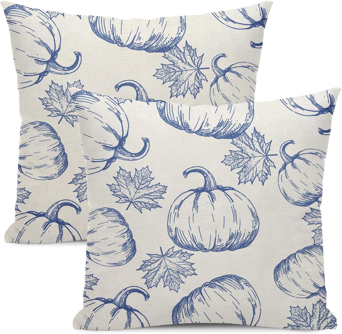 Fall Pillow Covers 18x18 Set Of 2 Navy Blue Pumpkin Maple Leaves Throw Pillow Cover Outdoor Decoration Fall Thanksgiving Decor Pillowcase For Autumn Decorative Linen Cushion Cover For Home Sofa