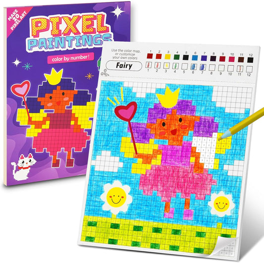 DoodleDoo Mosaic Coloring Book for Kids Ages 5-8 8-12, Paint by Number - Princess Pixel Coloring Book Painting Kit, DIY Arts & Crafts Party Favors Drawing Activities, Birthday Gifts for Girls Boys