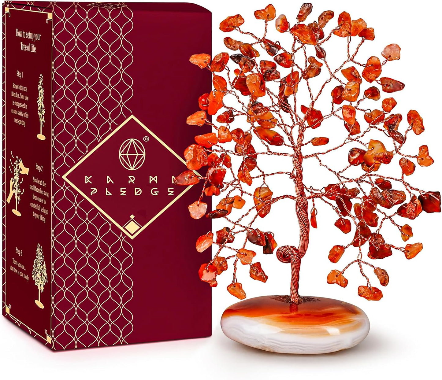 Crystal Tree of Life Home and Office Feng Shui Decor, Carnelian Healing Crystal Handmade Bonsai Tree for Positive Energy, Good Luck, Money, Christmas Decor, Birthday Gifts for Women, Mom