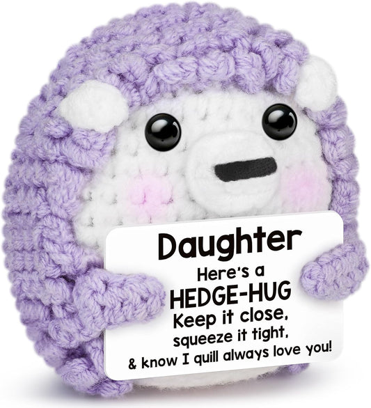 Daughter Gifts from Mom Dad, Mini Funny Crochet Hedgehog for Year Old Little Girl Kid from Mother Father, Best for Birthday, Christmas Stocking Stuffers Easter Graduation, Teen Girls Teenage Gifts