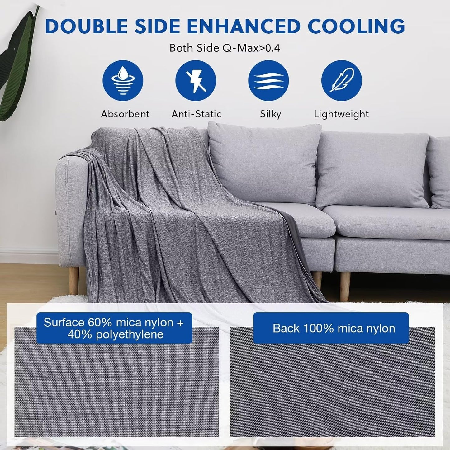 HOMFINE Cooling Blankets for Hot Sleepers - Summer Blanket Thin Lightweight Breathable Soft Double Side Enhanced Cooling for Bed Couch Sofa, Keep Cool for Night Sweats (Black, 108 x 90 inches)