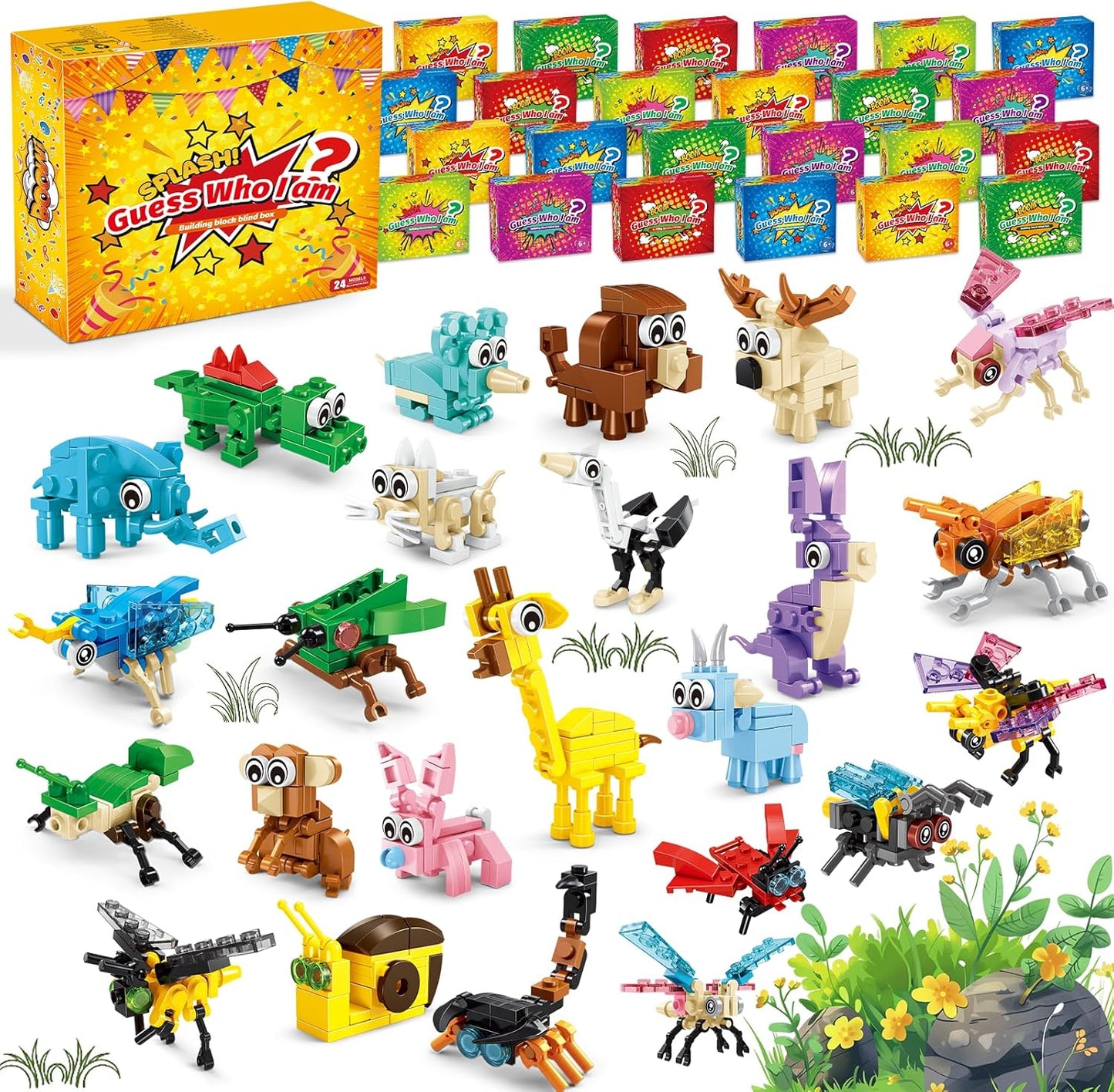 Party Favors for Kids - 24 Pack 72 Kinds of Animals Building Block Toy Goodie Bags Fillers Classroom Carnival Prizes Stuffers Gifts Building Set, Christmas Birthday Gift for Boys Girls Ages 6-12