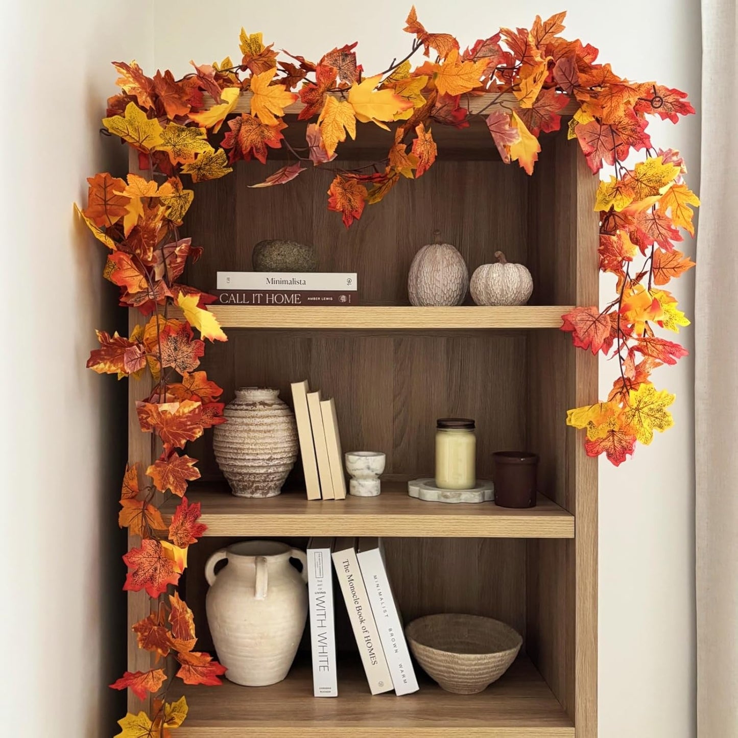 CQURE 30 Pack Fall Leaf Garland, Total 177Ft Artificial Fall Vines Autumn Garland Fall Maple Leaves Thanksgiving Decor for Home Wedding Fireplace Christmas