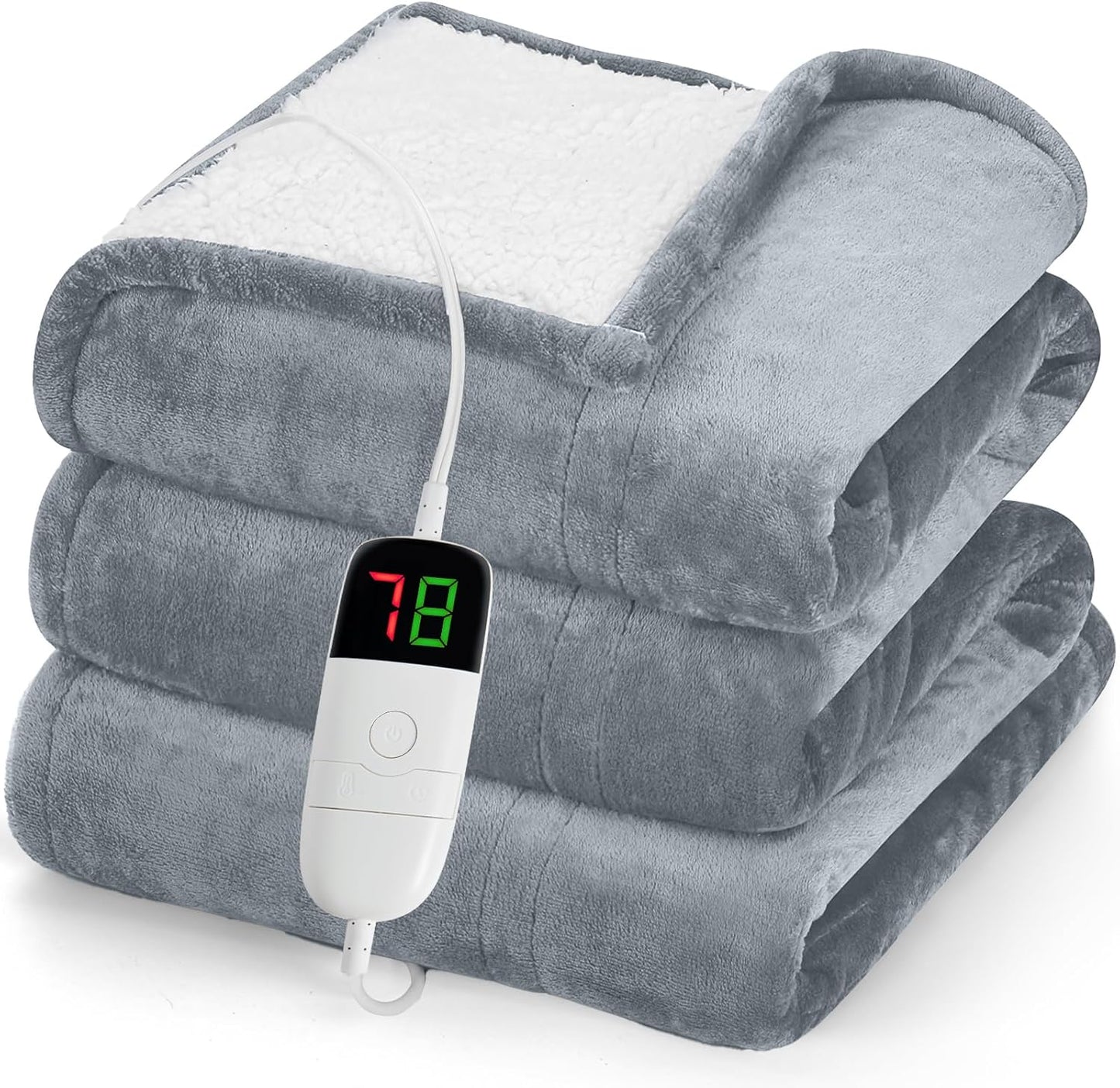 greenoak Heated Blanket Electric Throw 50"X60", Heating Blankets with 10 Heat Levels 1/2/4/6/8 Hours Auto-Off Overheat Protection, Flannel Sherpa Soft Warm Heater, ETL Certified Dove Grey