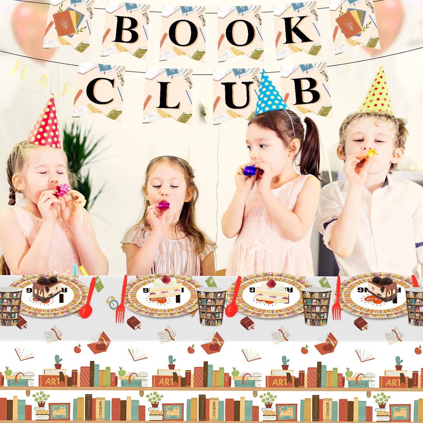 142 Pcs Vintage Book Theme Party Tableware Book Club Birthday Party Supplies Library Reading Themed Disposable Plates Napkins Cups and Forks Set