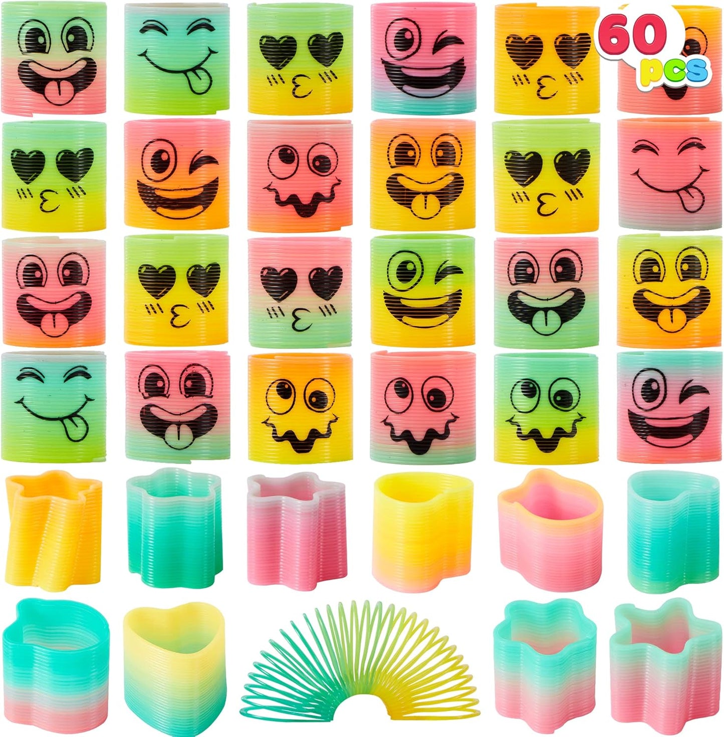 JOYIN 60 Pcs Spring Rainbow Party Favor, Mini Plastic Coil Spring Toy, Fidget Stress Coil Mini Springs Bulk Toys for Carnival Prize Birthday, Goodie Bag Stuffers