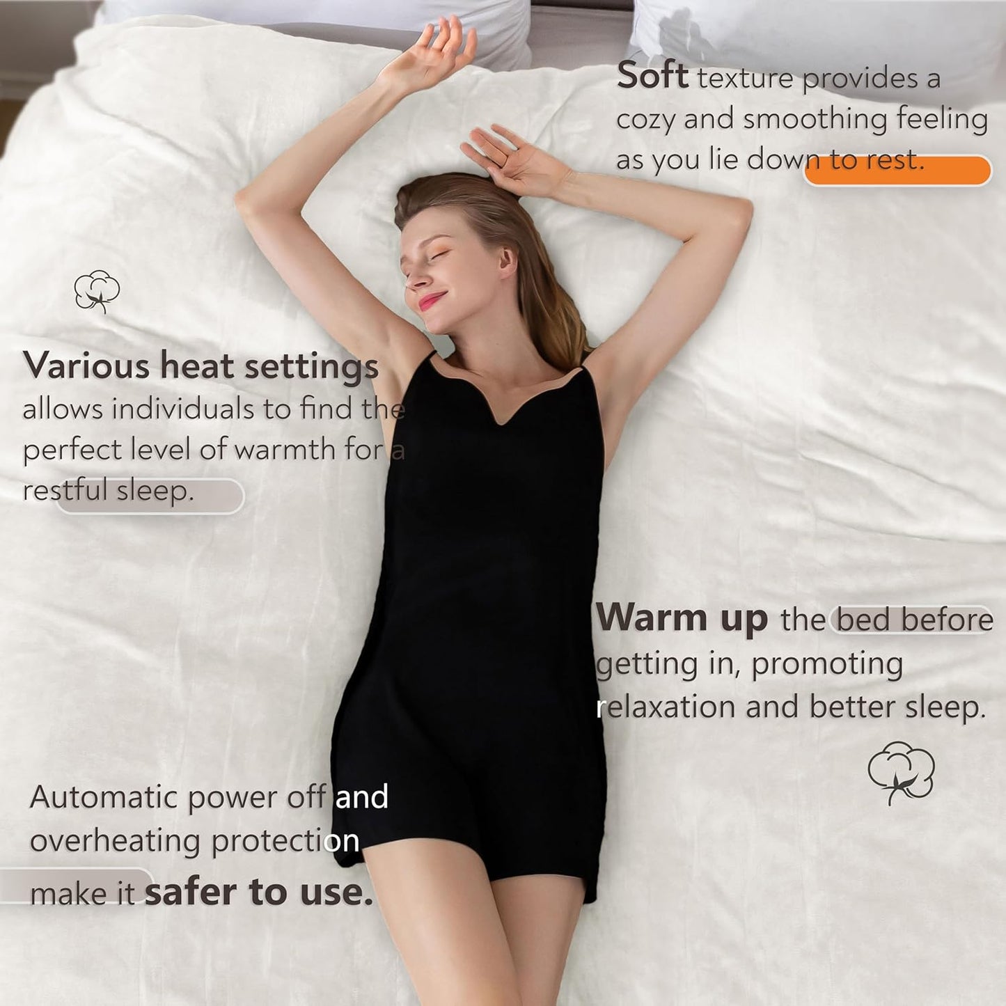 Wapaneus Foot Pocket Heated Blanket Electric Throw with 10 Heating Levels and Auto Shut Off,Flannel Fast-Heating Heated Throw 50" x 60",ETL Listed Machine Washable,Ivory