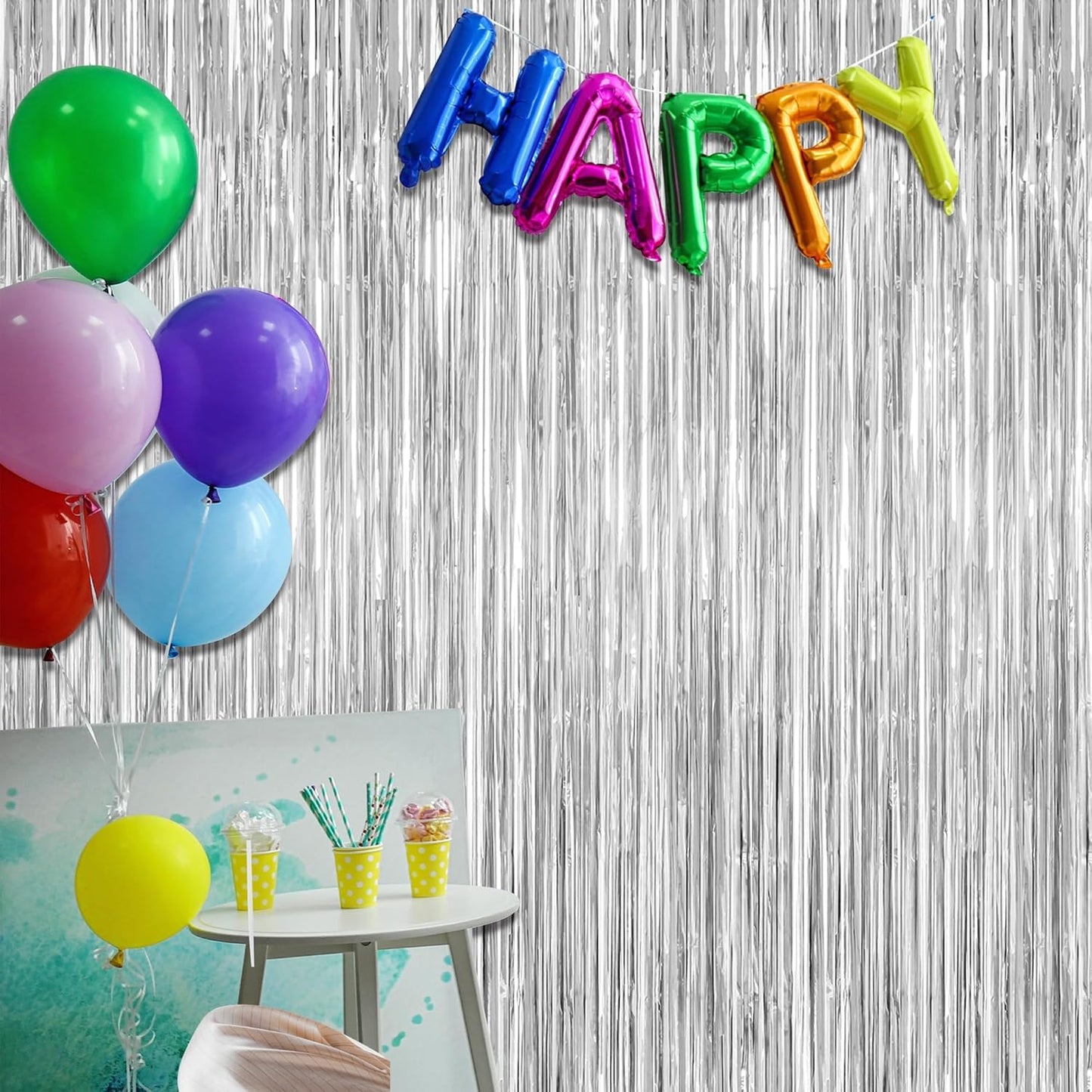 4 Pack Party Decorations, Metallic Silver Backdrop, Photo Booth Props Silver Curtains Tinsel Backdrop Foil Streamer, 21st Birthday Decorations Bachelorette Decor