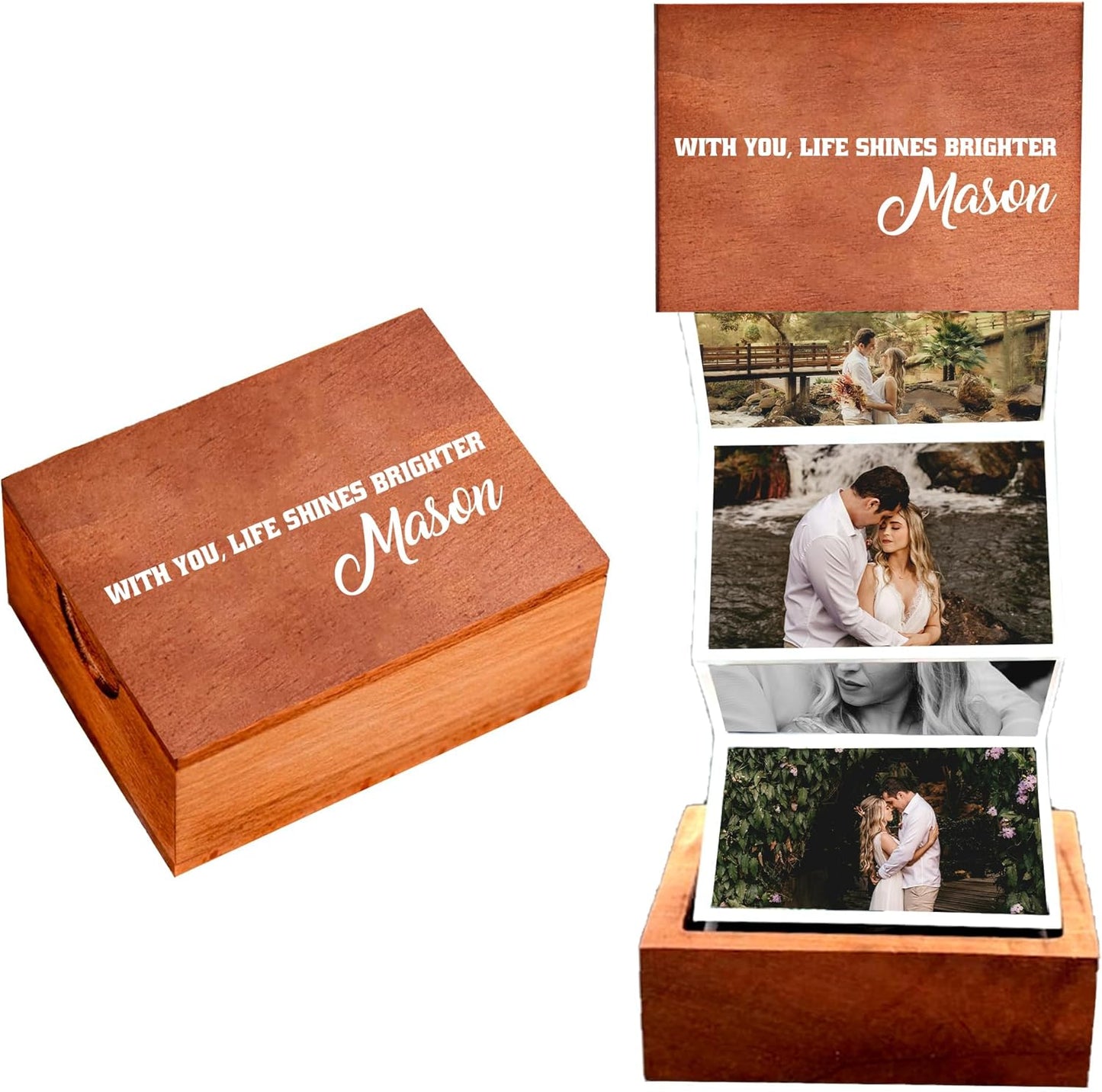 Noni Custom Pull Out Photo Album for Couple, Personalized Photo Box, Couple Gifts, Gift For Him And Her Valentine, Sentimental Gift Wife Husband, Outline, Anniversary, Numeral Date, Style 2