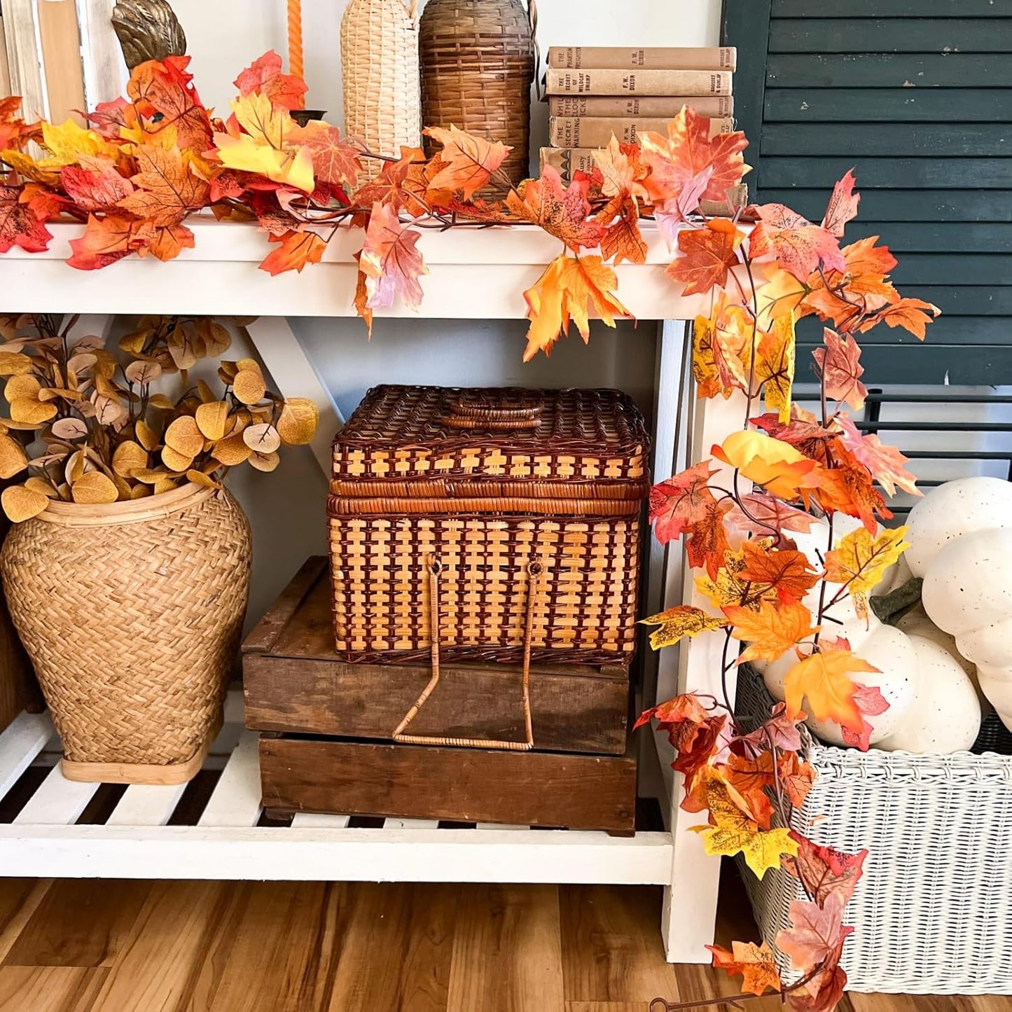 CQURE 6 Pack Fall Leaf Garland, Total 35Ft Artificial Maple Leaf Autumn Garland Fall Leaves Hanging Vines Fall Maple Leaves Thanksgiving Decor for Home Wedding Fireplace Party