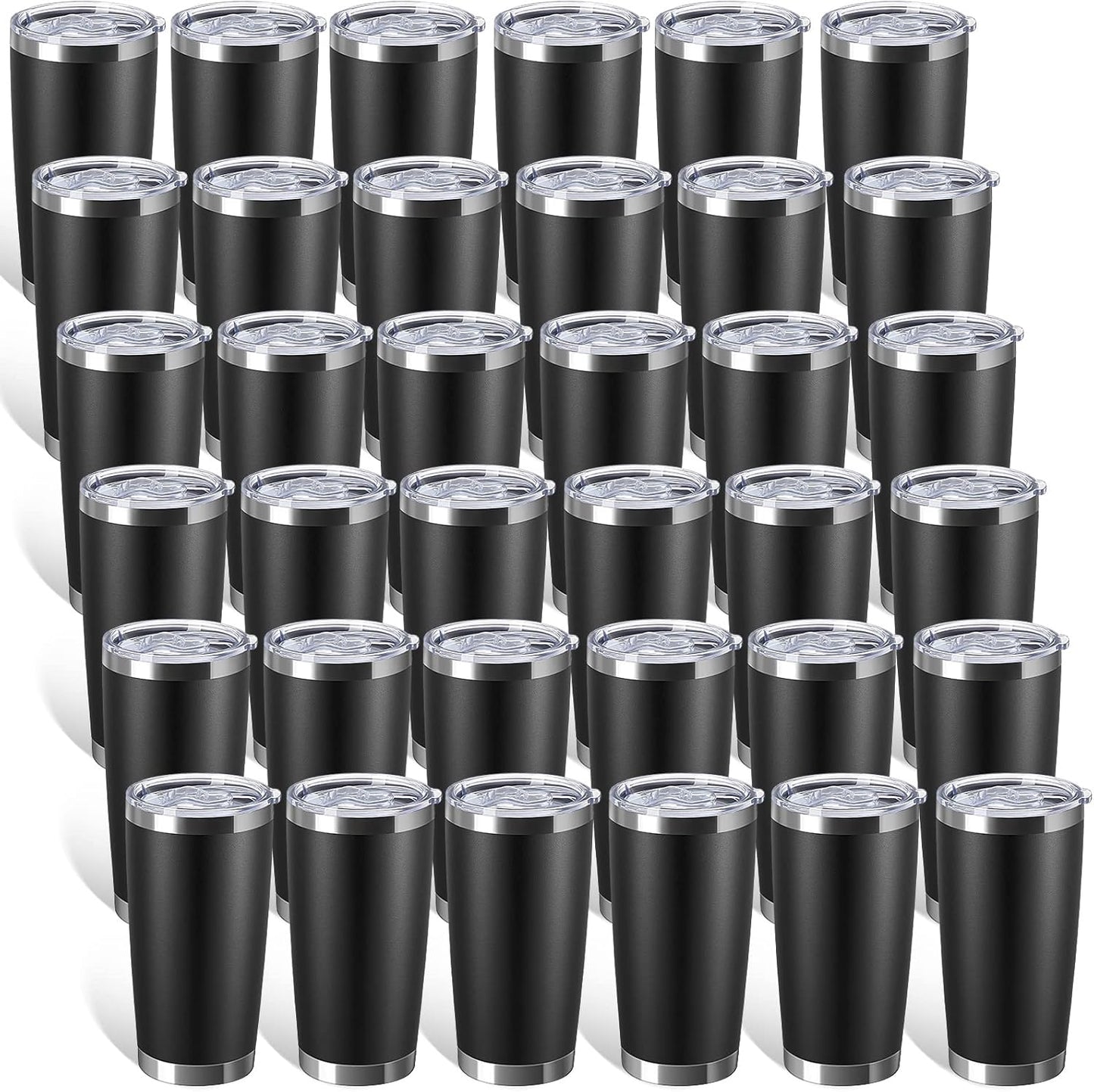 Sieral 36 Packs Stainless Steel Tumbler Bulk with Lid Vacuum Double Wall Insulated Travel Coffee Mug Powder Coated Tumbler Cup for Graduation Wedding Christmas Birthday Party(Black, 20 oz)