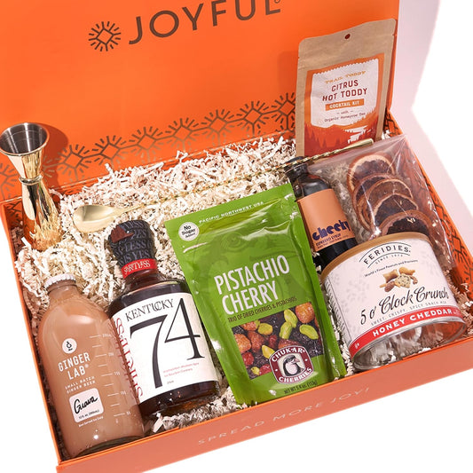 Joyful Co. The Thirsty Gift Box for Women - Artisan Celebration Gifts for Men to Create Cocktails & Mocktails, Unique Care Package Set & Birthday Gift Basket for Her, Him Friend, Coworker, Mom