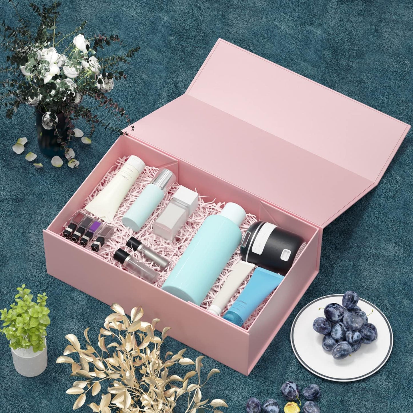 Pink Gift Box, 12x6x4'' Gift box for Presents with Lids Magnetic Closure Rectangle Collapsible for Bridesmaid Proposal Box, Wedding, Christmas, Halloween, Birthday Gift Packging