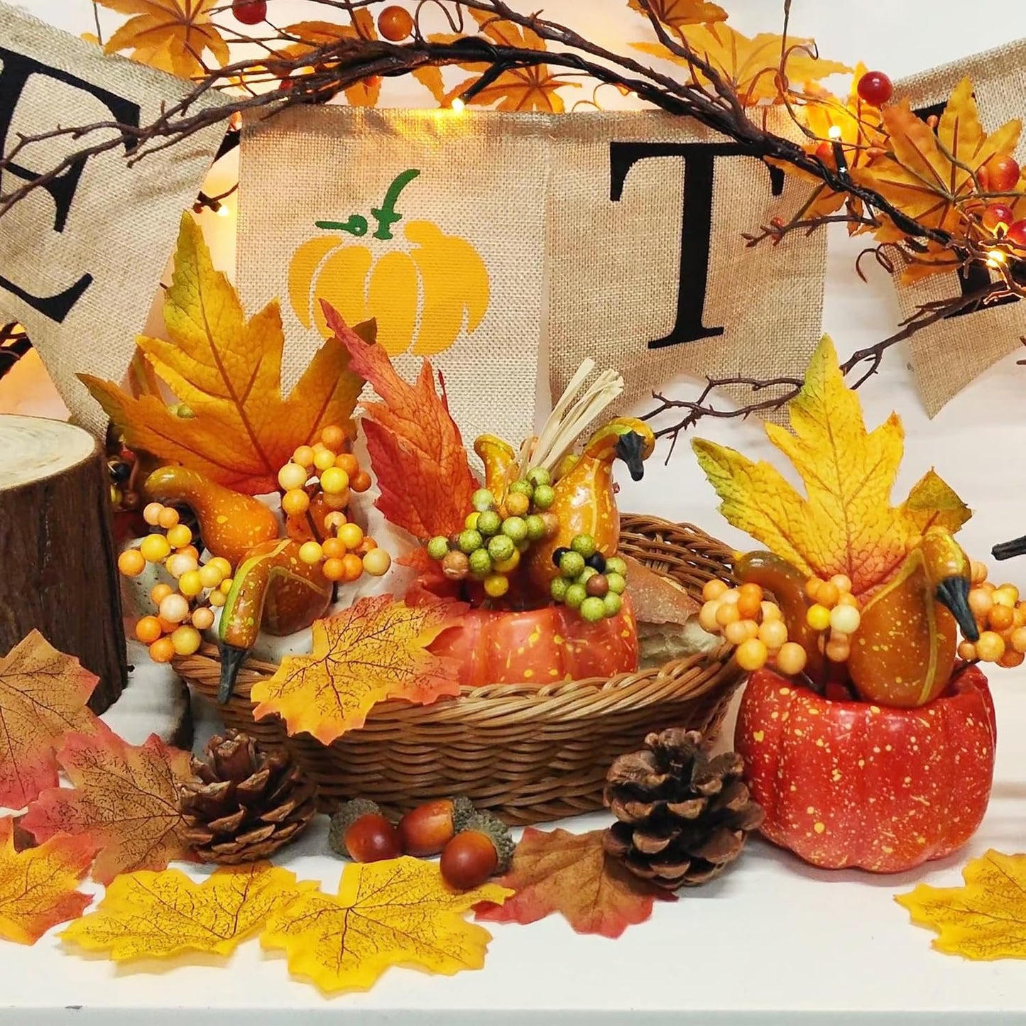 winemana Fall Decorations for Home - Set of 6 Artificial Pumpkin, Berry & Pine Cone Table Centerpiece for Office, Thanksgiving, Bathroom Kitchen Autumn Decor