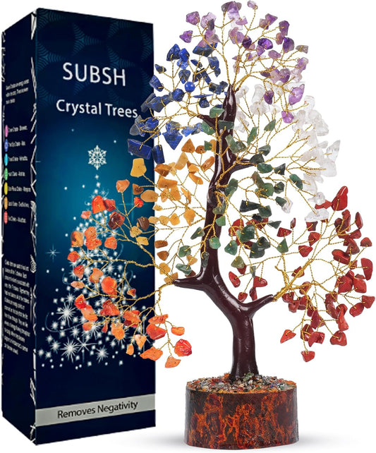 7 Chakra Tree of Life - Crystal Tree for Positive Energy - Healing Crystals and Stones - Birthday Gifts for Women, Home Office Decor -10-12"