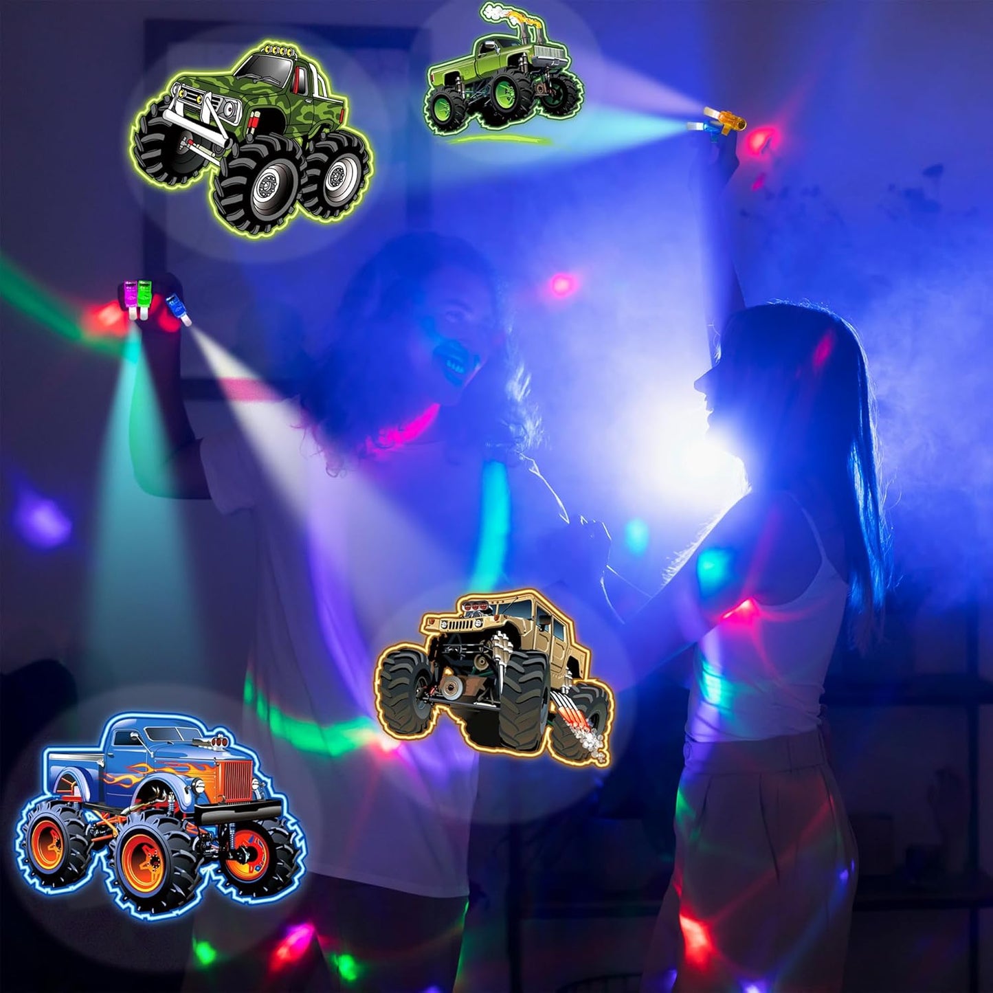 24PCS Monster Truck Party Favors-LED Finger Lights:Glow-in-the-Dark Light-Up Toys Bulk for Kids,Monster Jam Birthday Party Decorations Supplies, Party Goodie Bags, Classroom Prizes, Fun Gifts