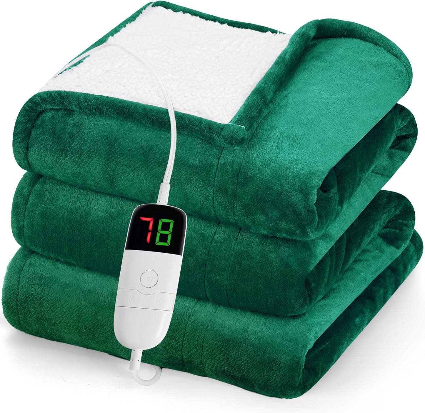 greenoak Heated Blanket Electric Throw 50"X60", Heating Blanket with 10 Heat Levels 1/2/4/6/8 Hours Auto-Off Overheat Protection, Flannel Sherpa Soft Warm Heater, ETL Certified Emerald Green