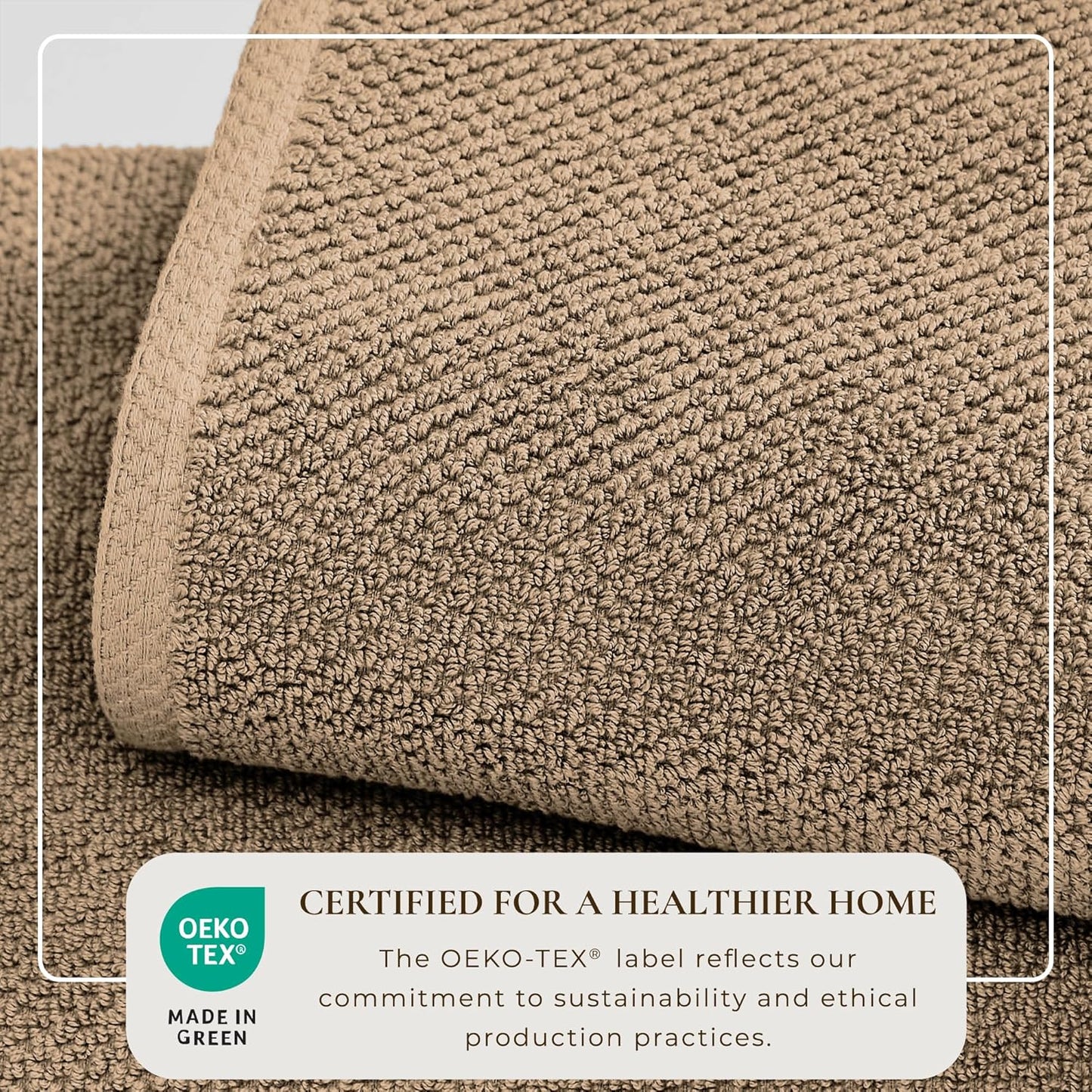 Taupe Bath Towels - 100% Cotton 6 Piece Towel Set - 2 Bath Towels, 2 Hand Towels, 2 Washcloths - Absorbent, Quick-Drying, Durable Towels for Bathroom Decor - Low-Twist, Two-Ply Fibers (Mocha)