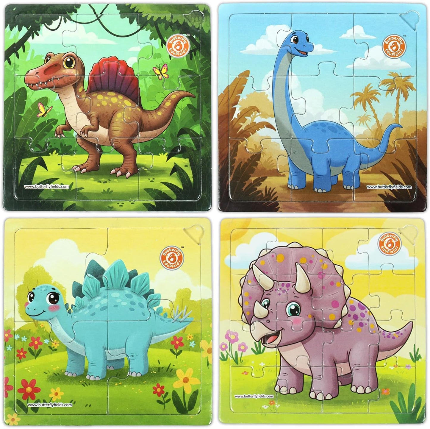 Butterfly EduFields 4-in-1 Dinosaur Jigsaw Puzzle Set for Kids | 38 Pcs Brain Boosting Puzzle Toy for Boys & Girls Age 3 4 5 6 7 | Preschool Learning with Coloring Sheets | Dino Gift for Kids