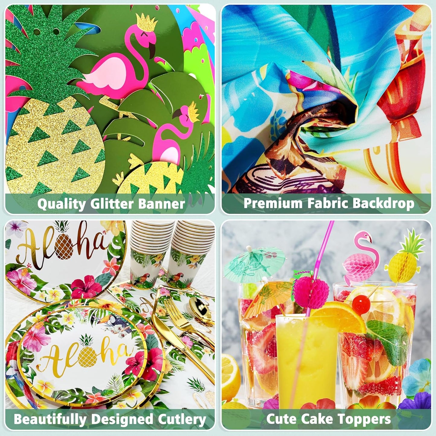 Luau Birthday Party Decorations 321Pcs Hawaiian Tropical Aloha Party Supplies for Summer Beach Holiday Disposable Dinnerware Set (24 Guest) Table Skirt Straws Backdrop Banner Balloon Garland Kit