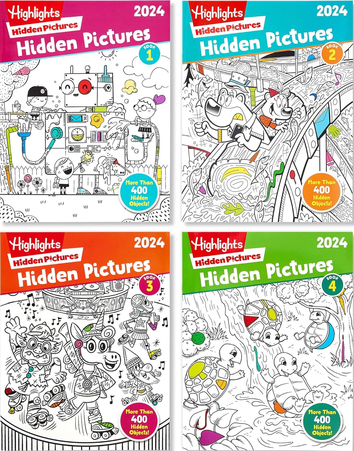 Highlights for Children Hidden Pictures 2024 Activity Books for Kids Ages 6 and Up, 4-Book Set of Travel-Friendly Screen Free Seek and Find Fun, Books Double as Coloring Books