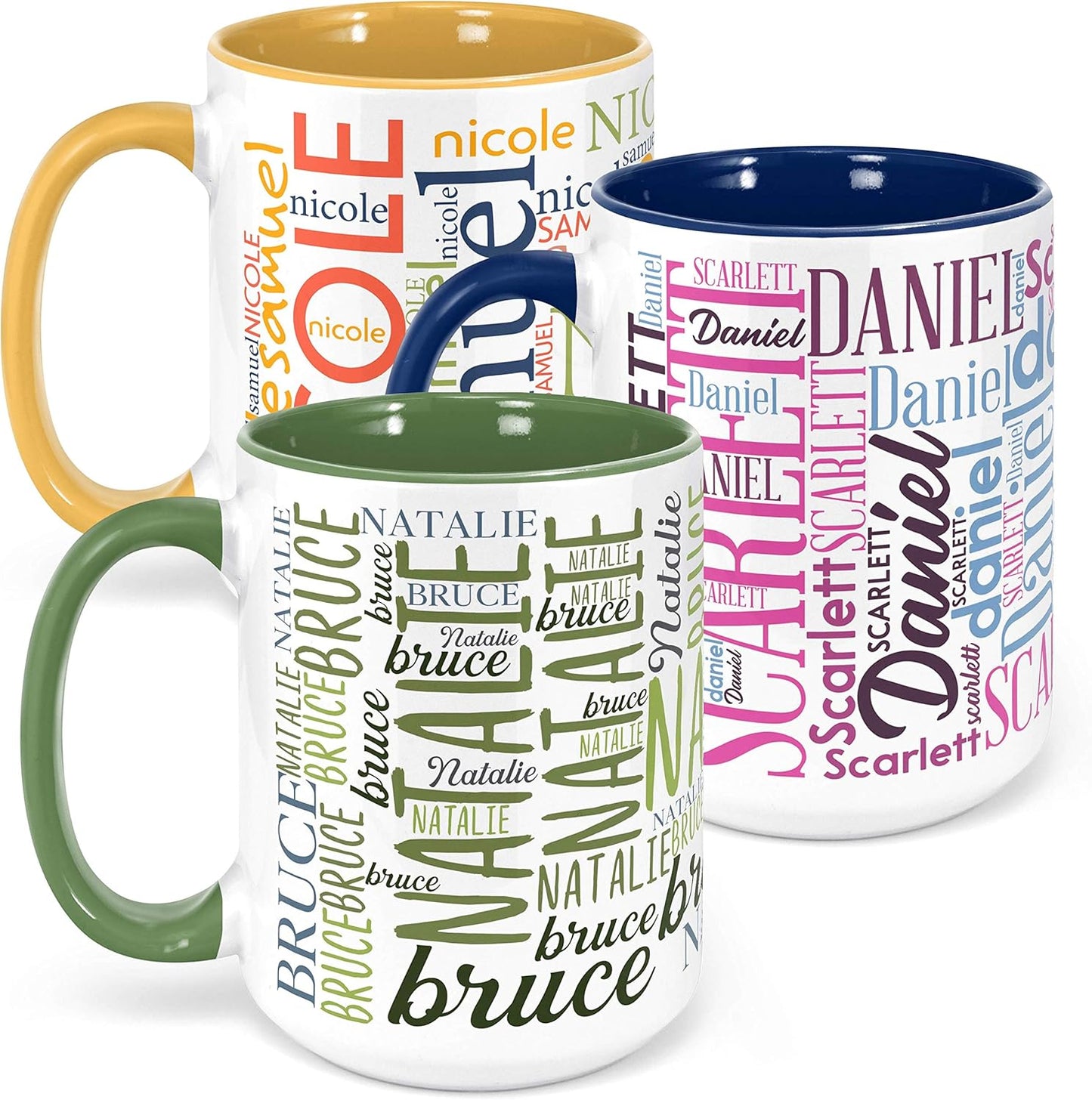Personalized Coffee Mugs w/Word Cloud Art, 12 Colors & 9 Font Art, 15 oz. Custom Gifts for Couples, Men, Women - Green/White, Ceramic Keepsake Mug, Personalized Gifts