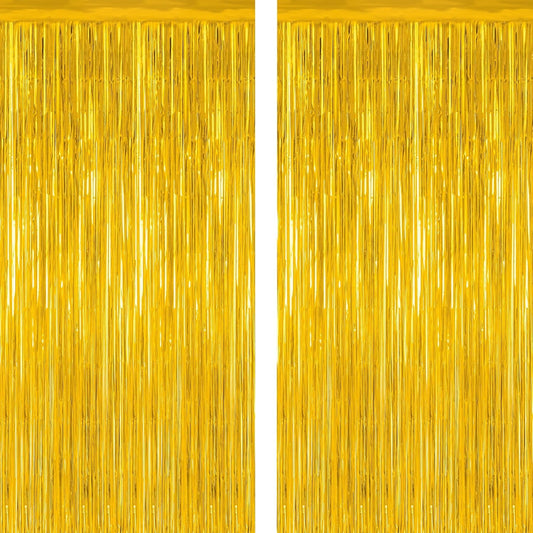 2 Pack Gold Tinsel Backdrop, 3.28 FT x 7.05 FT Metallic Fringe Curtain, Gold Color Graduation Backdrop Party Streamers, Party Supplies Door Decorations for Birthday Anniversaries