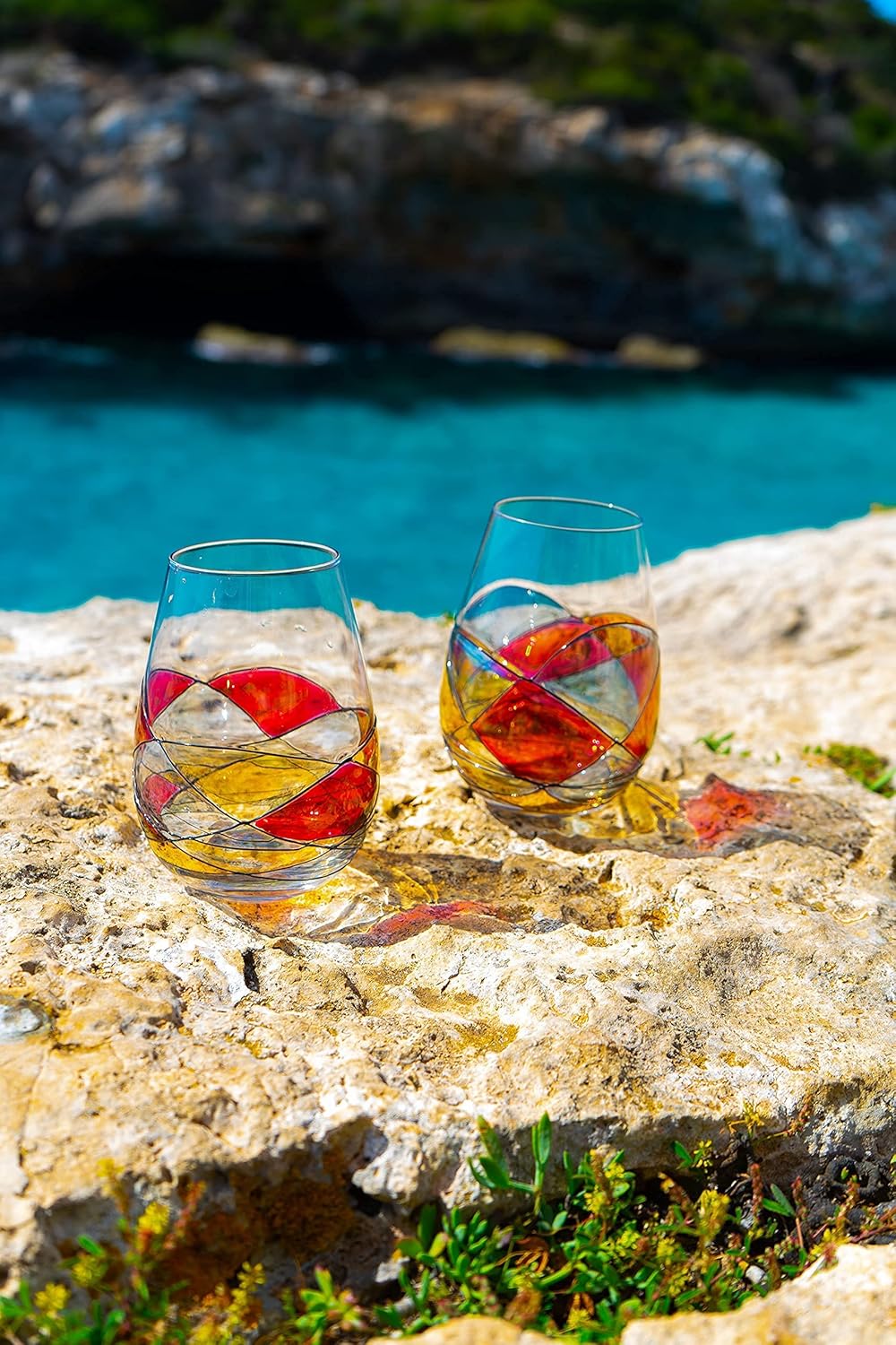 Stemless Wine Glasses – Hand‑Painted Set of 1 Unique Wine Gift for Wedding, Anniversary, Housewarming & Christmas • Sagrada Familia Style • Ideal for Women & Men