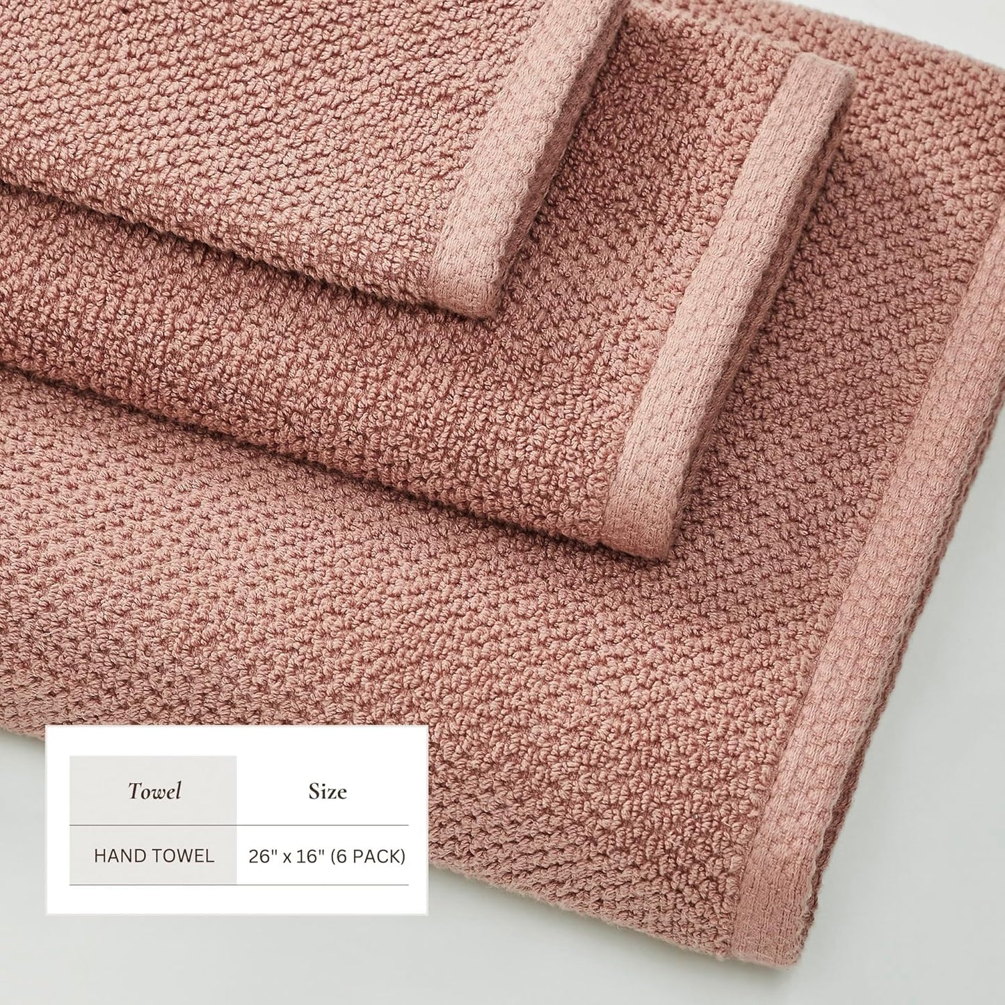 Great Bay Home Pink Hand Towels - 100% Cotton 6 Pack 26x16 Hand Towel Set - Absorbent, Quick-Drying, Durable Towels for Handroom Decor - Low-Twist, Two-Ply Fibers (Desert Rose)
