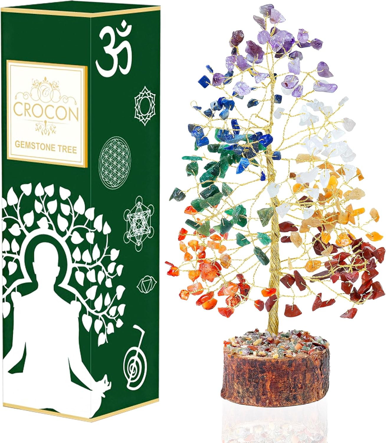 7 Chakra Tree of Life - Crystal Tree of Life, Gemstone Tree for Positive Energy, Feng Shui Tree Decor, Seven Chakra Tree, Money Tree Bonsai, Crystal Healing Stone Tree, Spiritual Gift Home Decor 10"