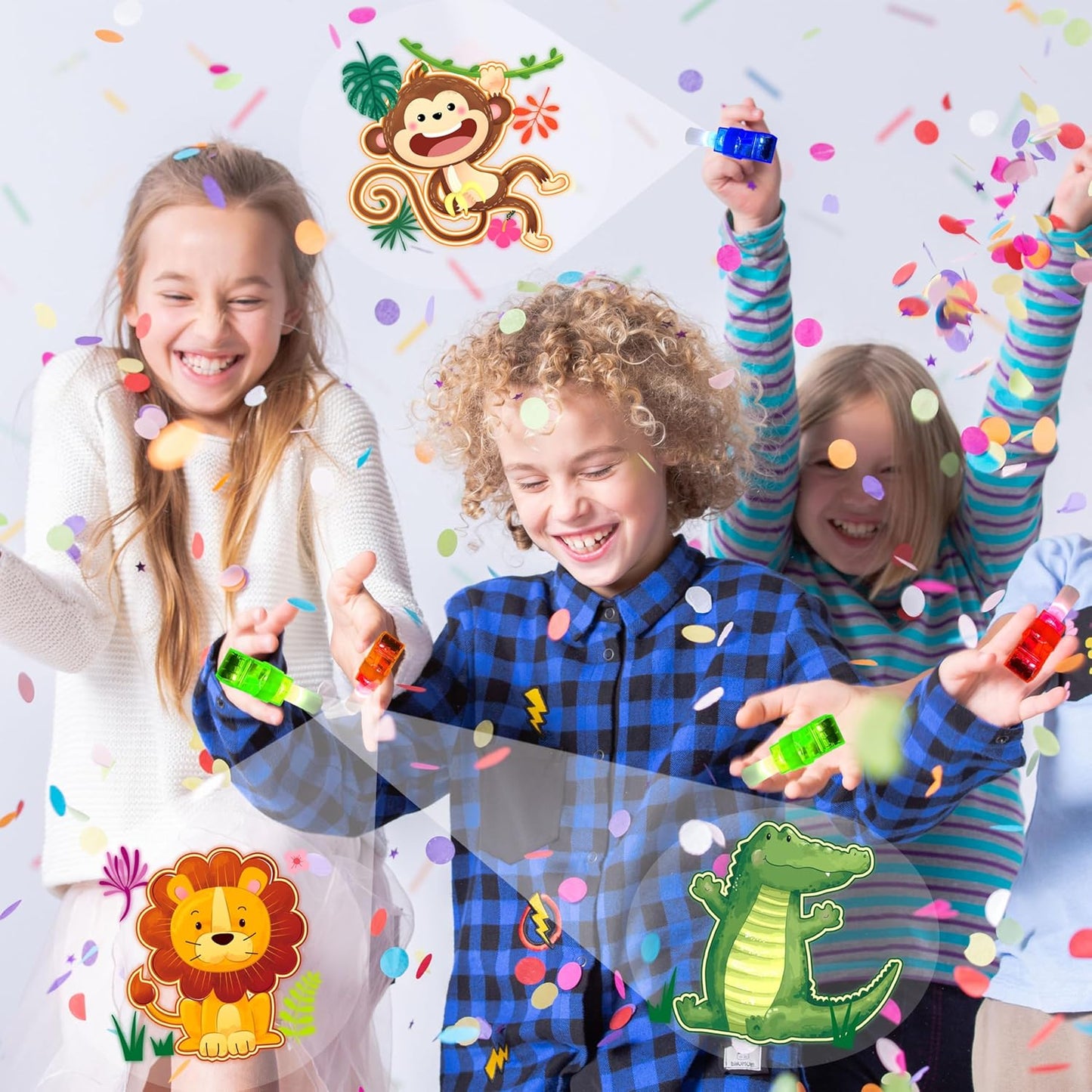 24PCS Jungle Safari Party Favors-LED Finger Lights:Glow-in-the-Dark Light-Up Toys Bulk for Kids,Animal Theme Birthday Party Decorations Supplies, Party Goodie Bags, Classroom Prizes, Fun Gifts