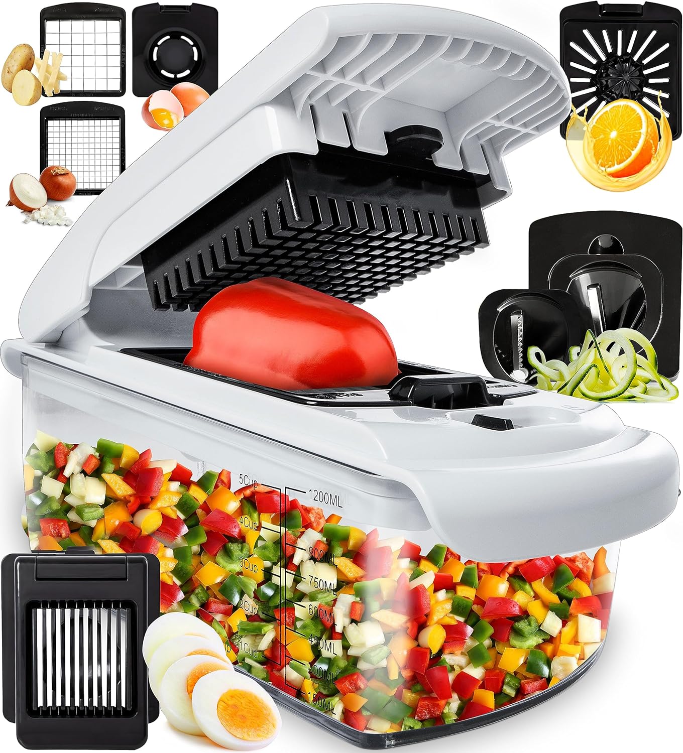 Fullstar The Original Pro Chopper - Vegetable Chopper and Spiralizer, Food Chopper with Container, Fruit Slicer, Kitchen Gadgets & Accessories, Home Essentials (8 in 1, White)