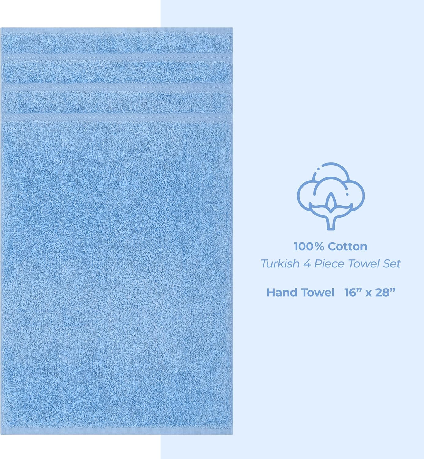 American Soft Linen Luxury Hand Towels for Bathroom, 600 GSM 100% Cotton Turkish 4 Piece Hand Towel Set, 600 GSM Hand Face Towels for Kitchen, Sky Blue Hand Towels