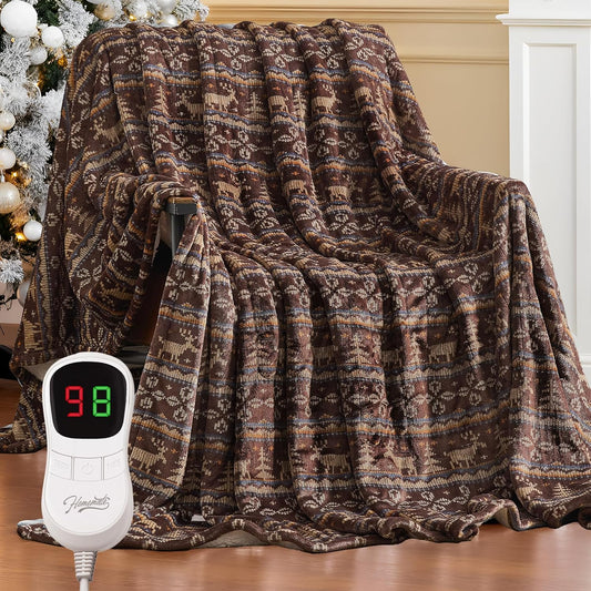 Homemate Heated Blanket Electric Throw - 50“x60“ Heating Blanket with 10 Fast Heat Levels 8 Hours Auto Off Soft Cozy Flannel Over-Heated Protection ETL Certification Keep Warming in Home