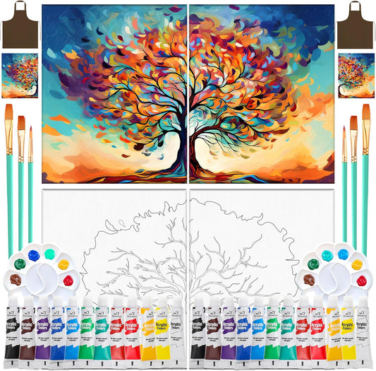 2 Pack Sip and Paint kit for Adults,Couples Painting kit Date Night, 8×10 Pre-Drawn Canvas to Paint for Adults, Painting Date Night Party Supplies (Tree of Life)