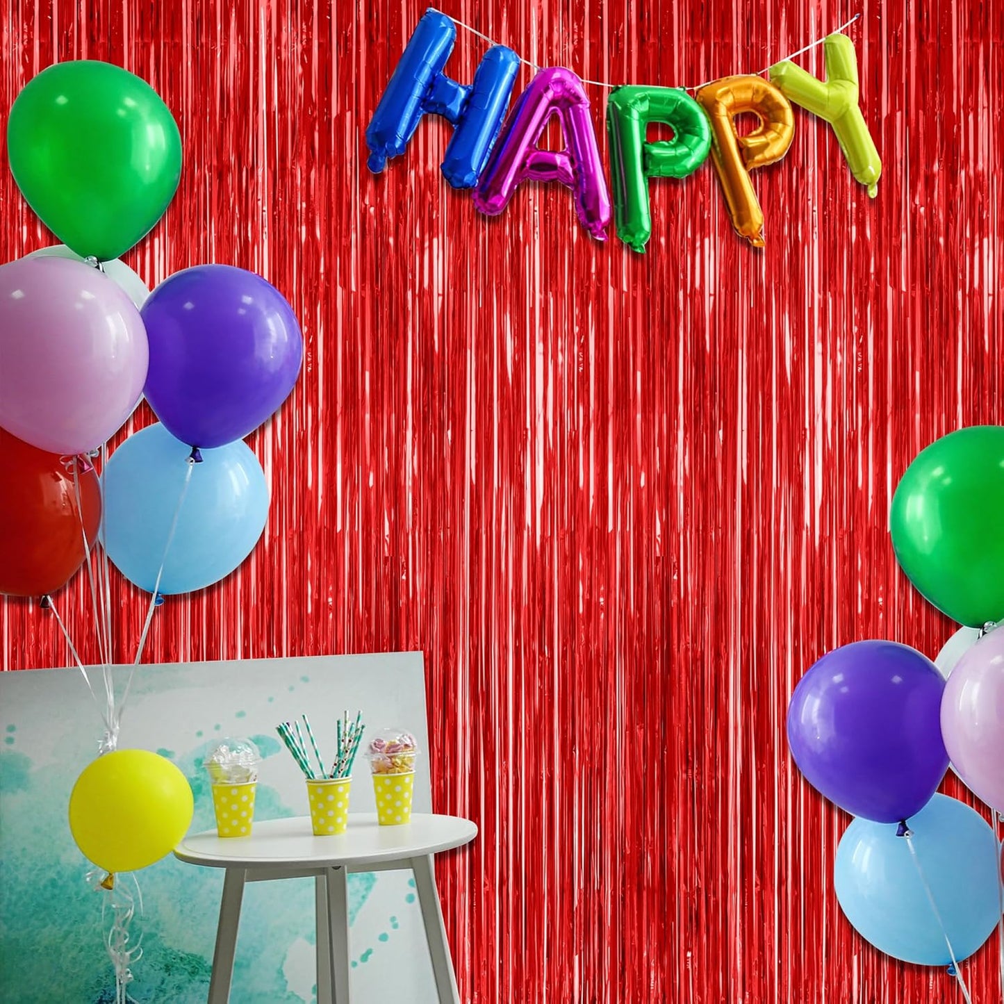 8 Pack Red Backdrop, 3.28 FT x 7.05 FT Streamer Party Decorations, Metallic Foil Fringe Curtains Party Streamer Photo Booth Backdrop, Red Tinsel Canival Theme Party Decor for Engagement Birthday