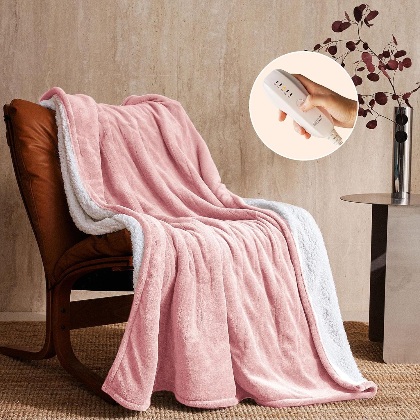 JET'S HOME Heated Blanket 50"x60" - ETL&FCC Certified Flannel Electric Blanket Machine Washable Heating Throw with 5 Heating Levels 3 Hours Auto-Off Overheating Protection Gift for Women (Pink)