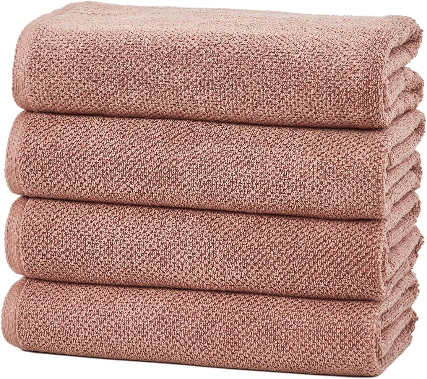 Great Bay Home Pink Bath Towels - 100% Cotton 4 Pack 54x27 Bath Towel Set - Absorbent, Quick-Drying, Durable Towels for Bathroom Decor - Low-Twist, Two-Ply Fibers (Desert Rose)