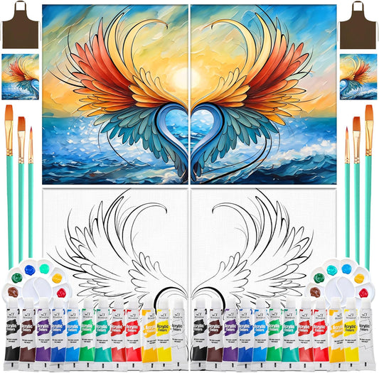 2 Pack Sip and Paint kit for Adults,Couples Painting kit Date Night, 8×10 Pre-Drawn Canvas to Paint for Adults, Painting Date Night Party Supplies (Angel Wings)