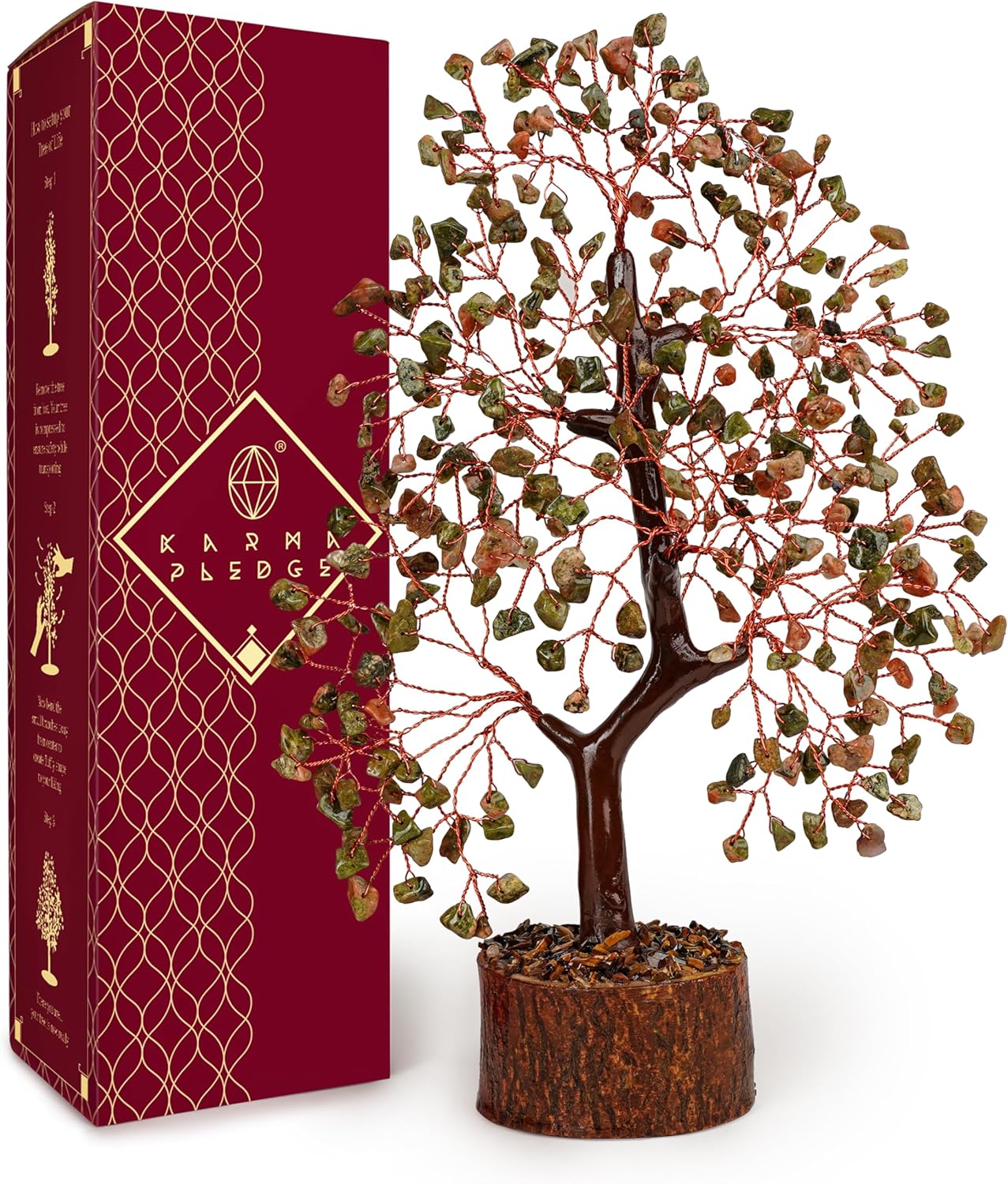 Crystal Tree of Life Unakite Healing Crystal Trees for Home & Office Decoration, Handmade Crystal Money Bonsai Trees for Positive Energy, Good Luck, Christmas Decor, Birthday Gifts for Women, Mom