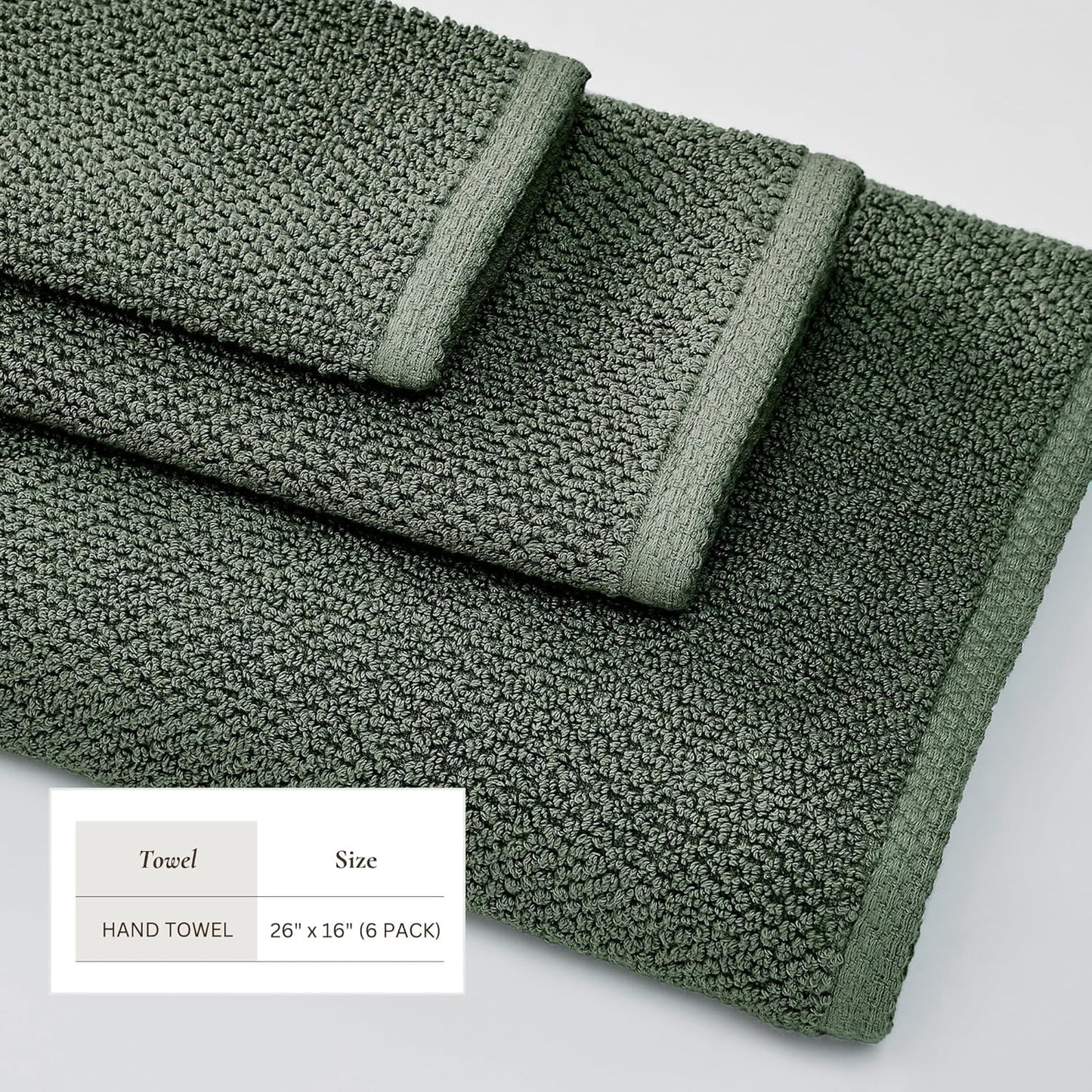 Green Hand Towels - 100% Cotton 6 Pack 26x16 Hand Towel Set - Absorbent, Quick-Drying, Durable Towels for Handroom Decor - Low-Twist, Two-Ply Fibers (Forest Green)