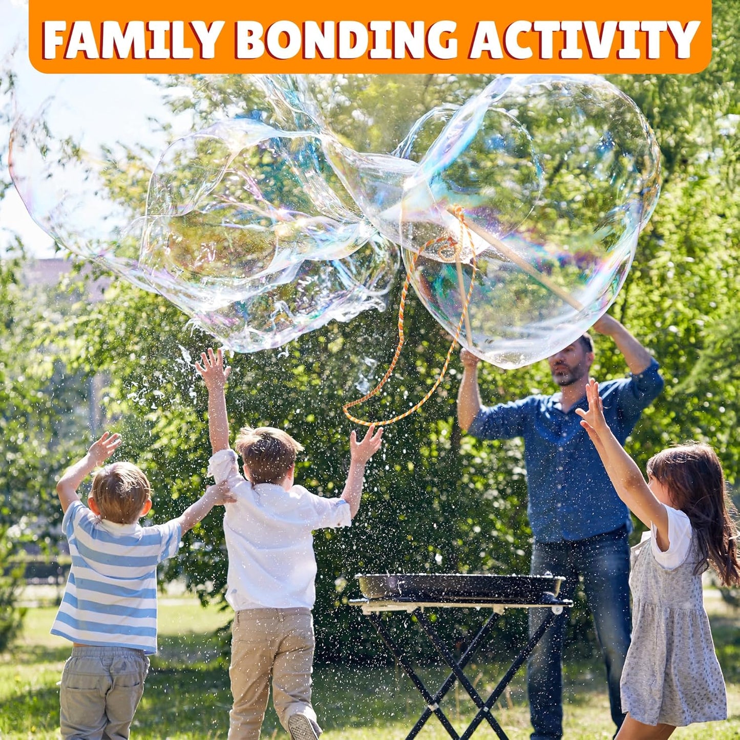 Giant Bubble Wand, Big Bubble Wand, Huge Rope, 2 Pack Giant Bubble Wooden Wands & 256 Ounces Bubble Mix Concentrate Refill, Party Outdoor Summer Toys Activities for Kids Boys and Girls Kit
