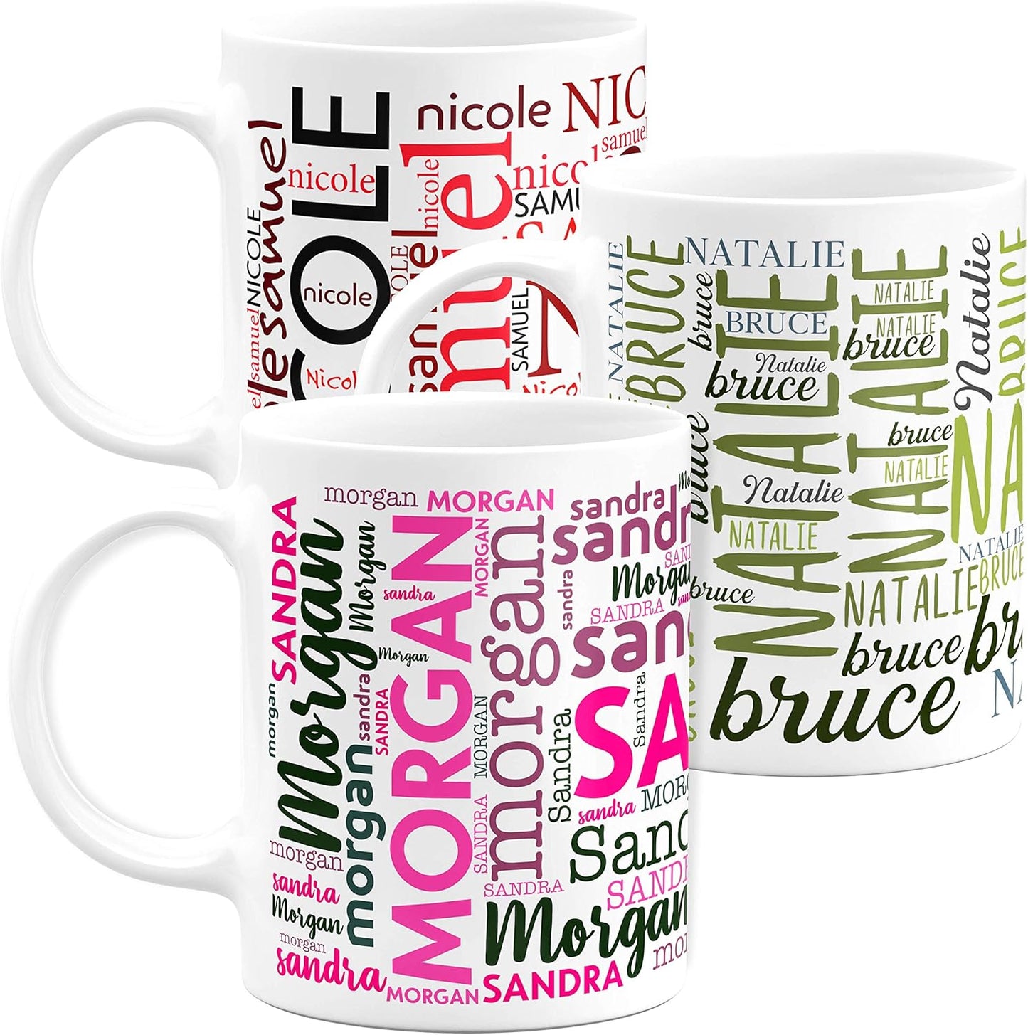 Personalized Coffee Mugs w/Word Cloud Art, 12 Colors & 9 Font Art, 11 oz. Custom Gifts for Couples, Men, Women - White, Ceramic Keepsake Mug, Personalized Gifts