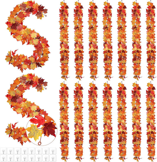 Fovths 16 Piece Maple Leaf Garland - 5.8ft Each, Colorful Artificial Fall Decor for Wedding, Dinner Party, Thanksgiving