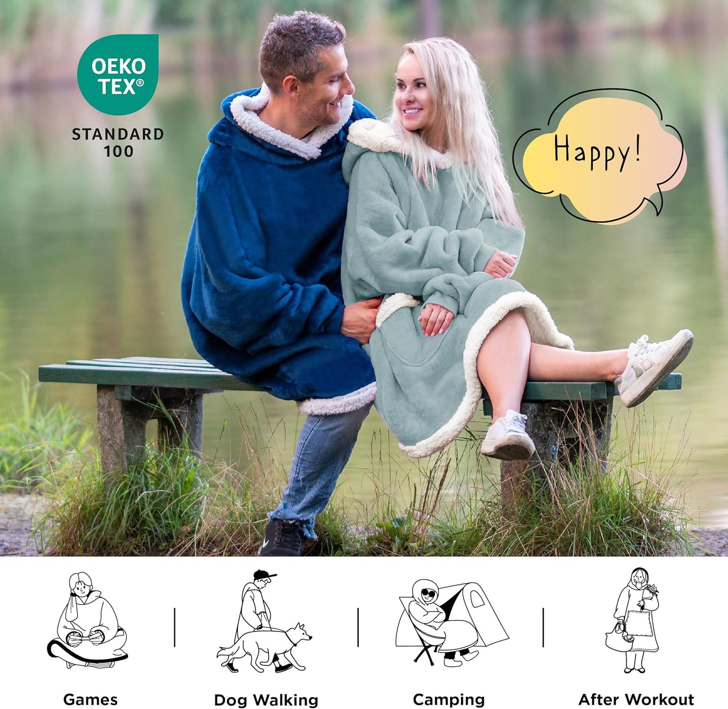 Bedsure Blanket Hoodie, Wearable Blanket for Adults & Kids as Gifts for Women Men, Birthday Gifts for Women Mom Girl Sherpa Oversized Hoodie, Light Green, Standard