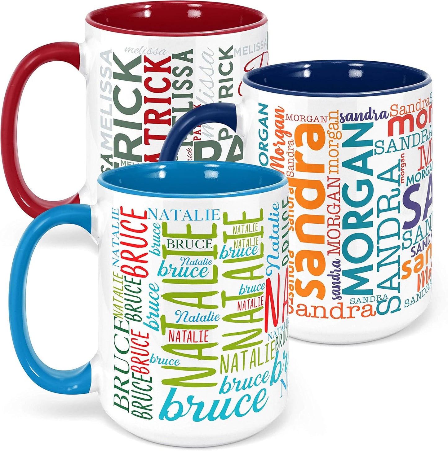 Personalized Coffee Mugs w/Word Cloud Art, 12 Colors & 9 Font Art, 15 oz. Custom Gifts for Couples, Men, Women - Sky Blue/White, Ceramic Keepsake Mug, Personalized Gifts