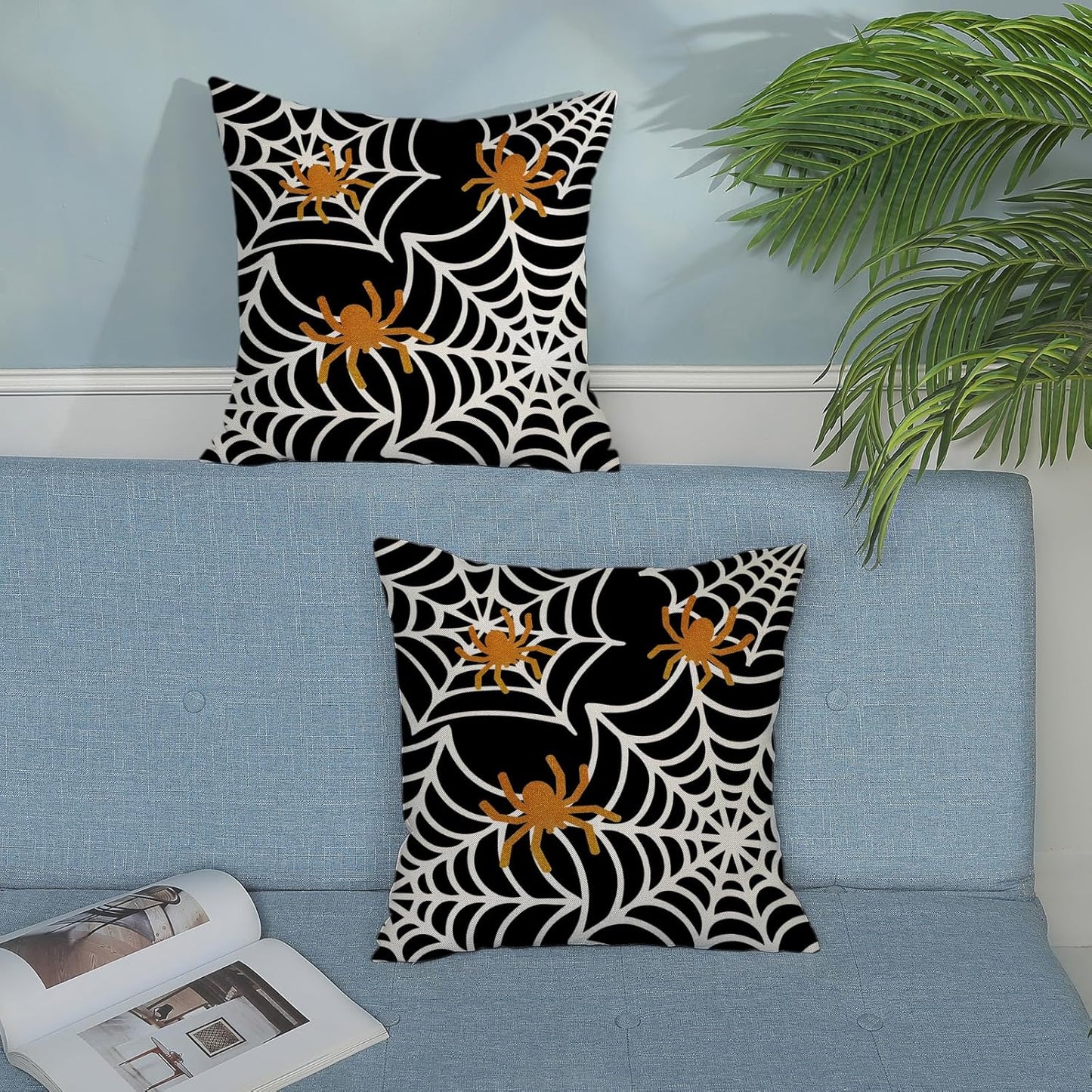 Spider Web Throw Pillow Covers 18x18 Inch Set of 2 Black Halloween Decorative Farmhouse Pillow Covers Outdoor Spider Decor Cushion Case for Home Couch Sofa Halloween Outdoor Decoration