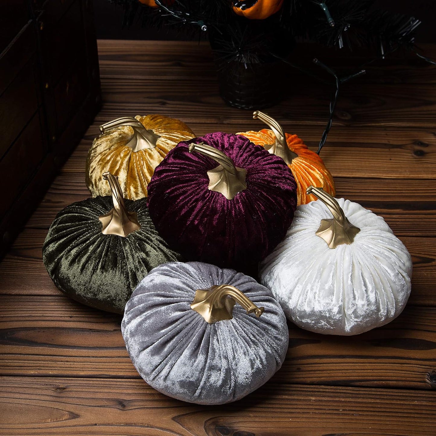 Ogrmar Set of 6 Pack Handmade Velvet Pumpkins Decor,Super Soft Stuffed Pumpkin with Exquisite Craftsmanship for Fall Halloween Thanksgiving Decoration