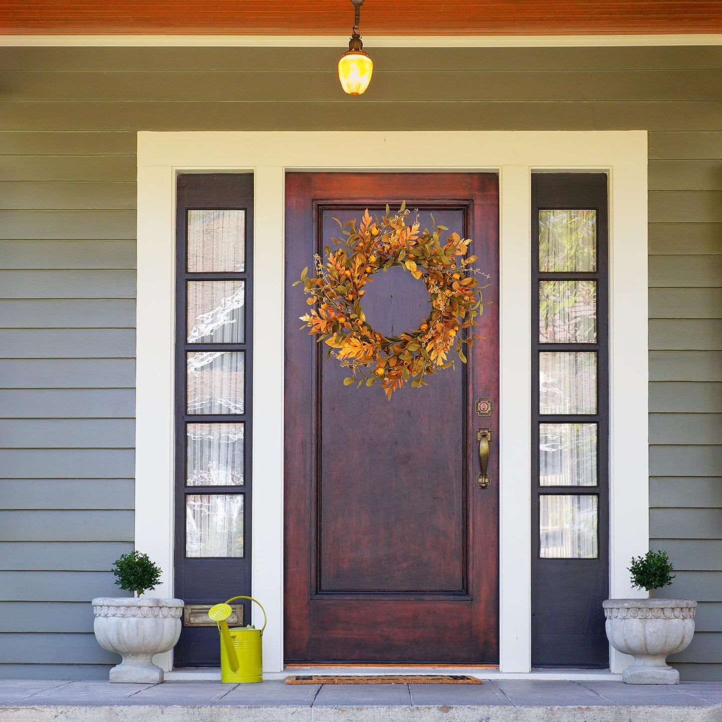 20'' Fall Wreath Autumn Wreath for Front Door with Small Pumpkins and Oak Leaves for Thanksgiving Halloween Home Outdoor Farmhouse Porch Wall Window Decoration,Brown Gift Box Included